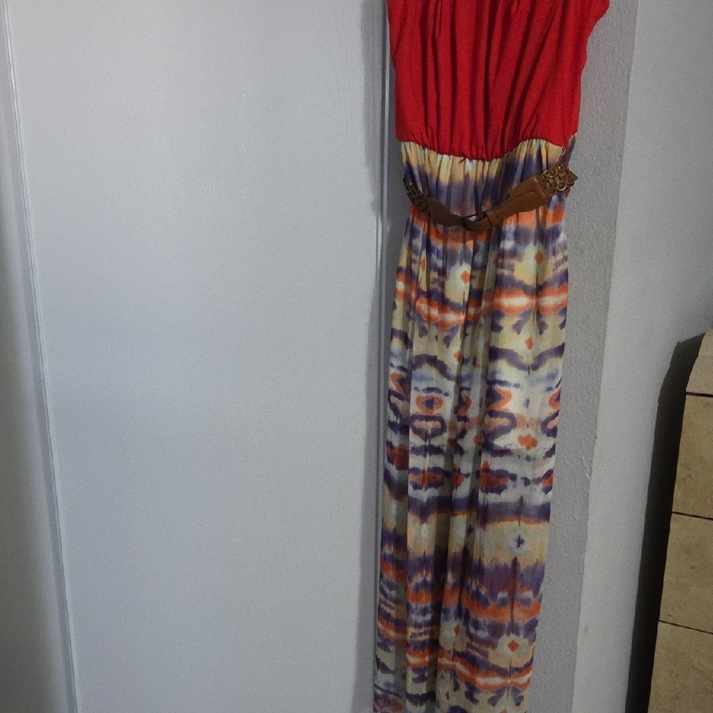 Red and Multicolor Maxi Dress